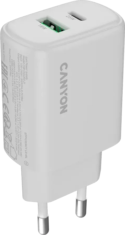 CANYON įkroviklis OnCharge 250 25W 1xPD 1xQC ES baltas