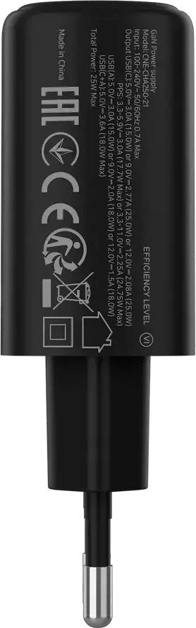 CANYON įkroviklis OnCharge 250 25W 1xPD 1xQC EU Juodas
