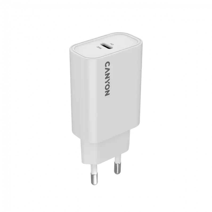 CANYON įkroviklis OnCharge 30CL, maksimali galia 30W, 1xPD, ES, baltas