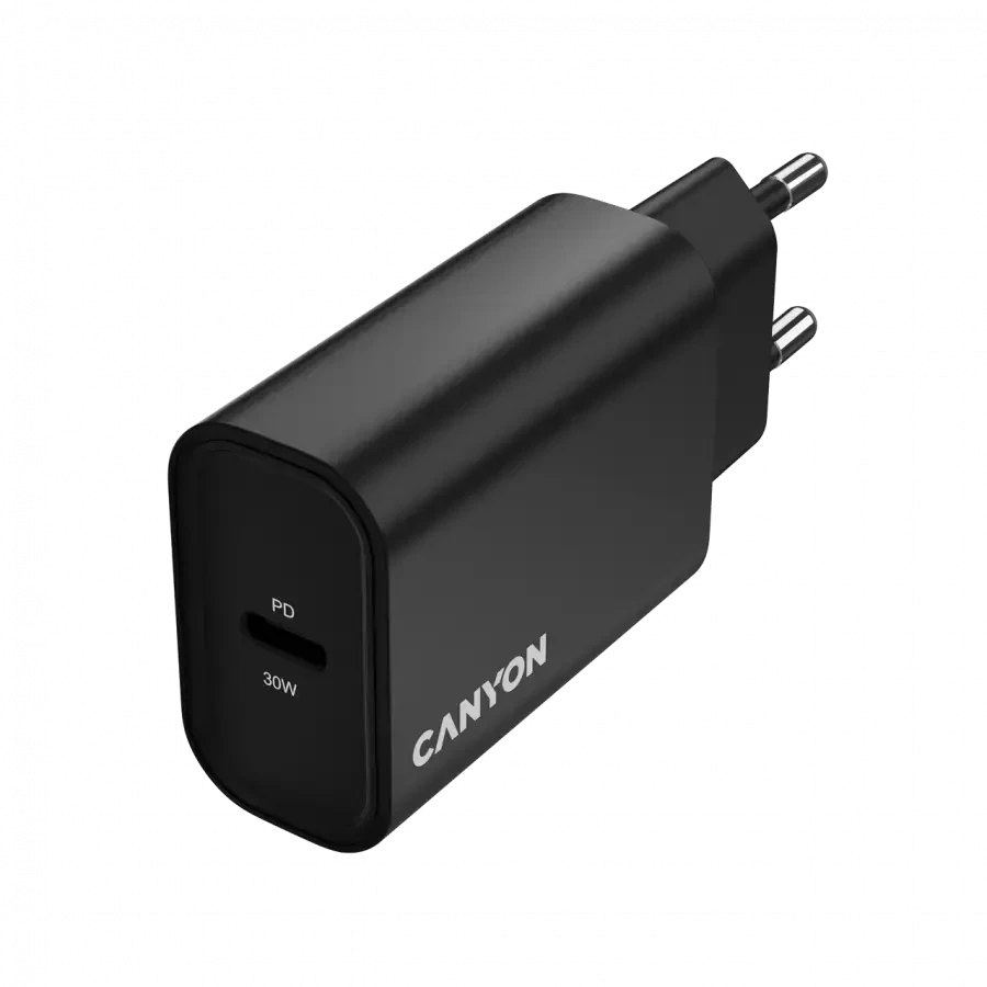 CANYON įkroviklis OnCharge 30CL, maksimali galia 30W, 1xPD, ES, juodas