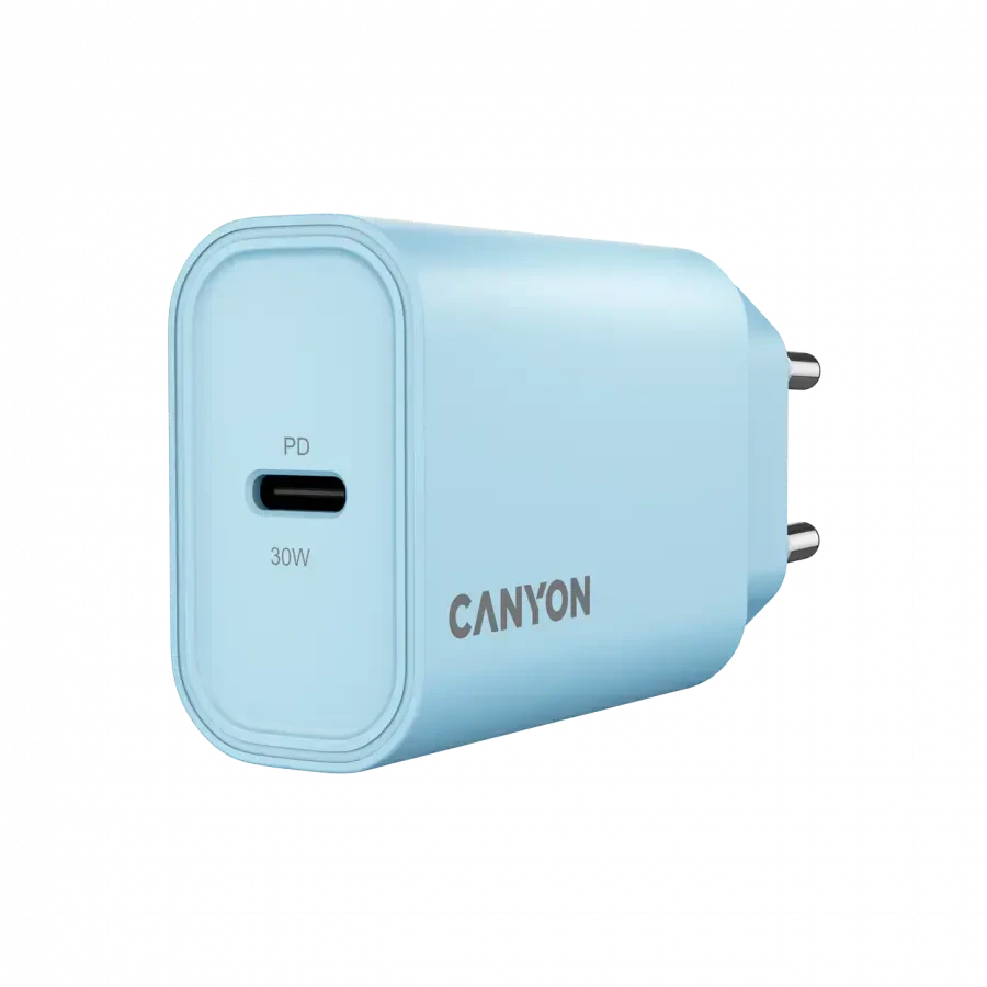 CANYON įkroviklis OnCharge 30CL, maksimali galia 30W, 1xPD, ES, šviesiai mėlynas