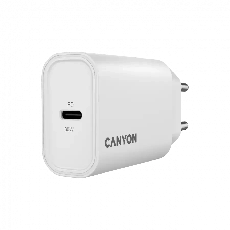CANYON įkroviklis OnCharge 30CL, maksimali galia 30W, 1xPD, ES, baltas