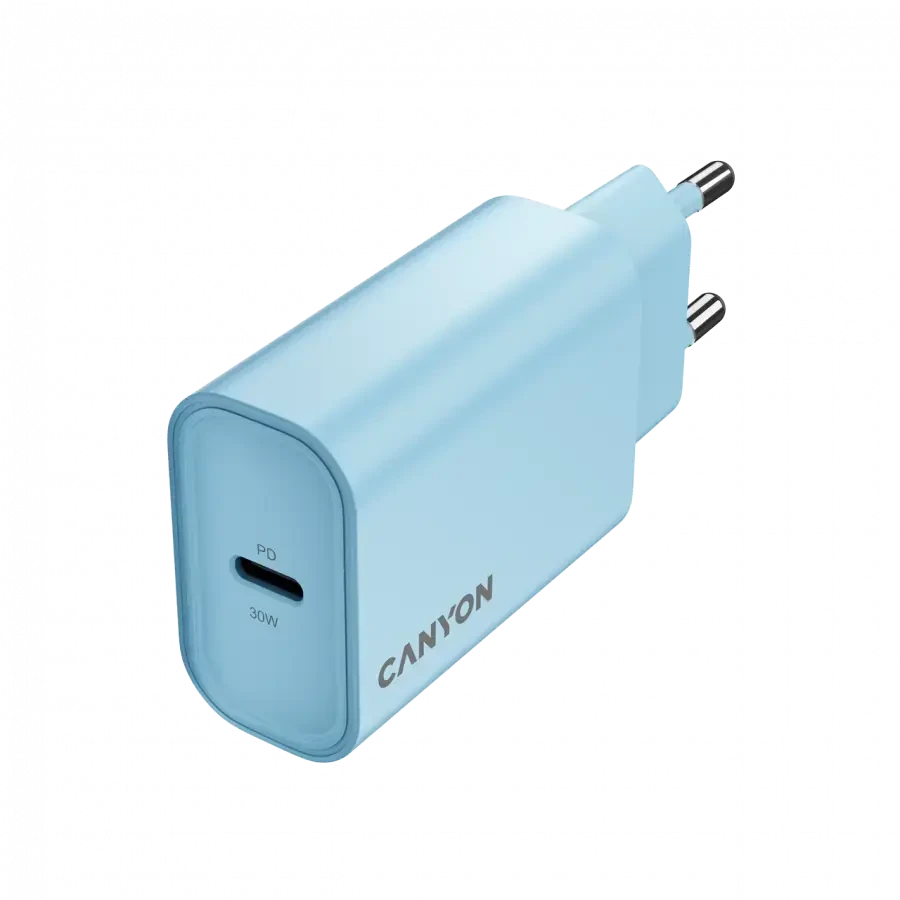 CANYON įkroviklis OnCharge 30CL, maksimali galia 30W, 1xPD, ES, šviesiai mėlynas