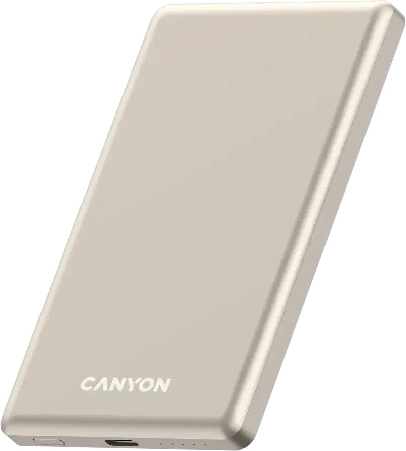 CANYON išorinė baterija OnPower 505 plonas magnetinis 5000 mAh PD20W smėlio spalvos