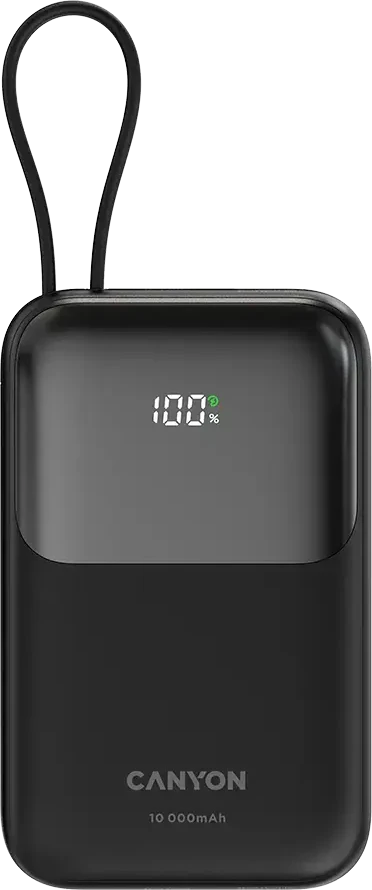 CANYON maitinimo blokas OnPower 101 įmontuotas kabelis 10000 mAh PD22.5W juodas