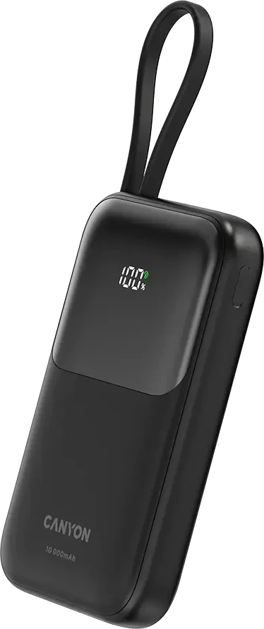 CANYON maitinimo blokas OnPower 101 įmontuotas kabelis 10000 mAh PD22.5W juodas