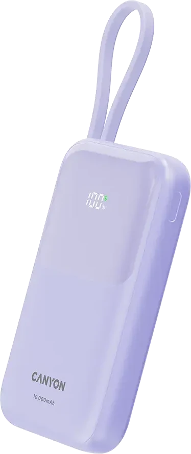 CANYON maitinimo blokas OnPower 101 įmontuotas kabelis 10000 mAh PD22.5W Violetinė