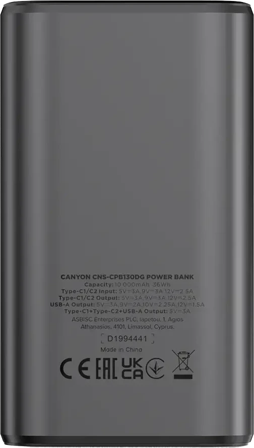 CANYON maitinimo blokas OnPower 130 TFT 10000 mAh PD30W tamsiai pilkas