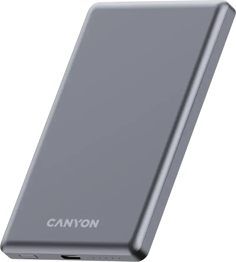 CANYON maitinimo blokas OnPower 505 plonas magnetinis 5000 mAh PD20W tamsiai pilkas