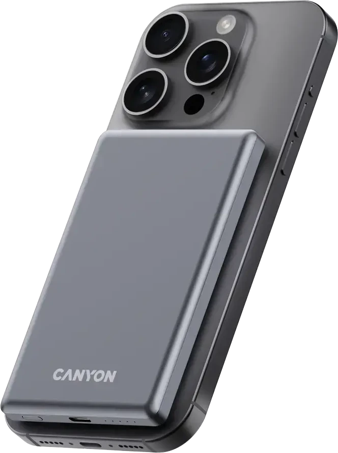 CANYON maitinimo blokas OnPower 505 plonas magnetinis 5000 mAh PD20W tamsiai pilkas