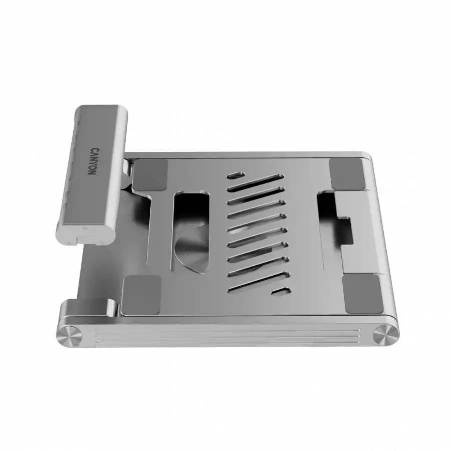 Canyon Nešiojamas kompiuterio stovas su šakotuvu, TYPE C F į HDMI2.0+2USB3.0+USBC3.0+RJ45+PD, TYEP C - C kabelis 1m baltas su Emark: HUSB332A, Medžiaga: Aliuminio korpusas+ABS+PS, Dydis: 245x240x27.2+/-0.3mm, Svoris: 1304g