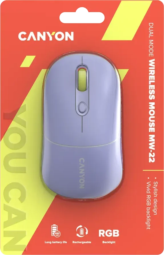 CANYON pelė MW-22 2in1 BT/ Wireless Lavender
