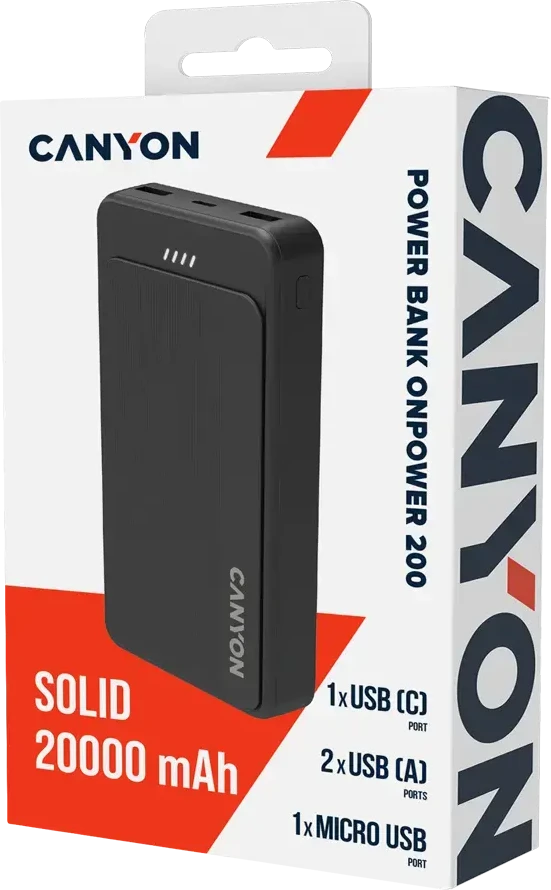 CANYON išorinė baterija OnPower 200 20000mAh Juodas