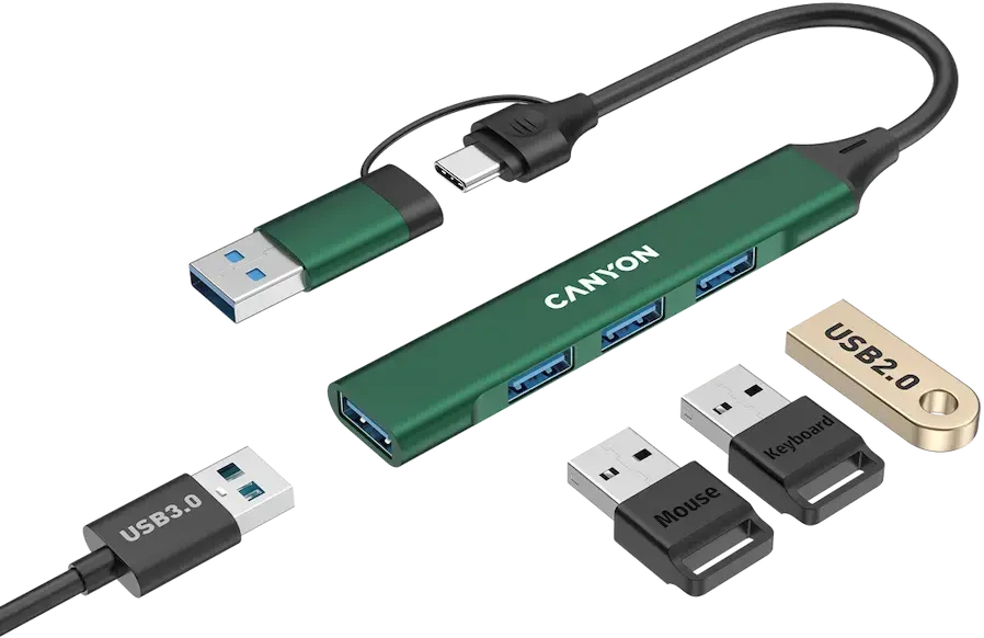 CANYON šakotuvas DS-02 4in1 USB-A/C žalia