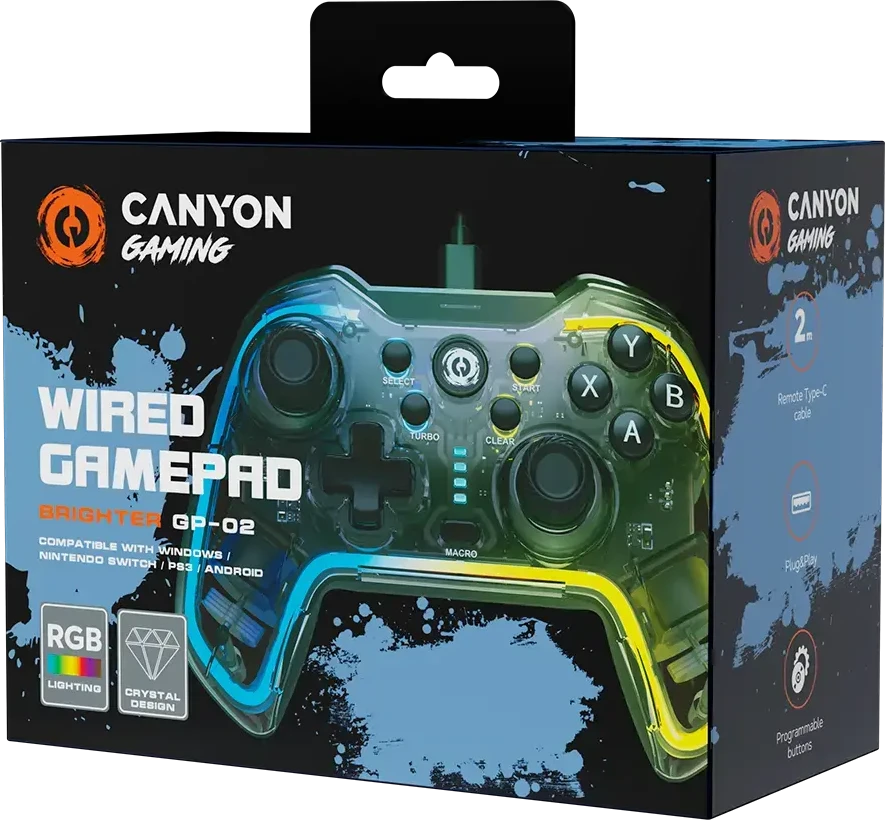 CANYON žaidimų pultelis Brighter GP-02 Wired Crystal