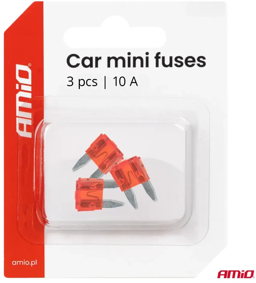 Automobilių plokštieji saugikliai mini 3 vnt. 10A amio-05098