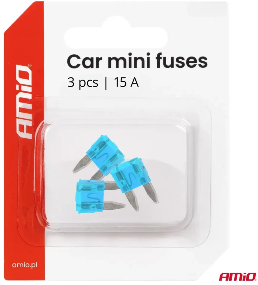 Automobiliniai plokštieji saugikliai mini, 3 vnt. 15 A amio-05099