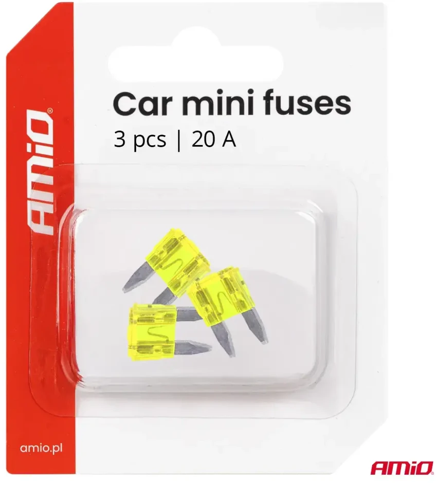 Automobiliniai plokštieji saugikliai mini, 3 vnt. 20A amio-05100