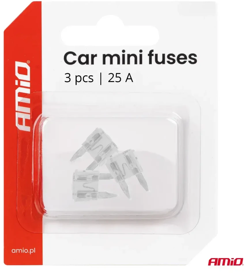Automobiliniai plokštieji saugikliai mini 3 vnt. 25A AMIO-05101