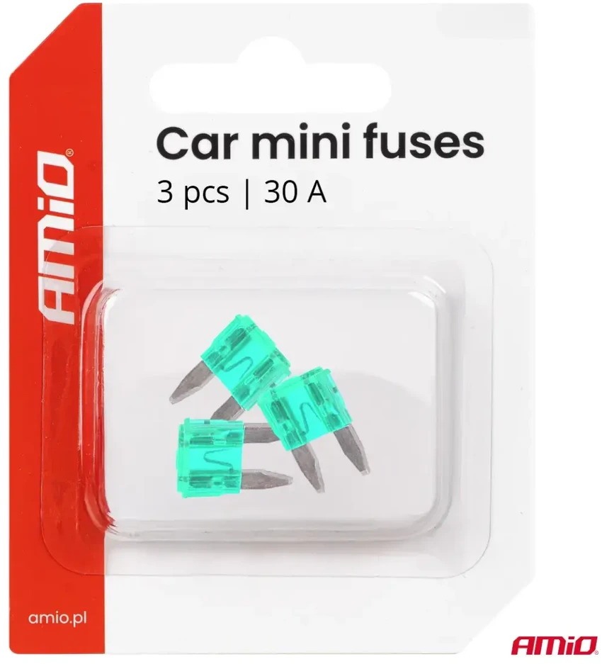 Automobiliniai plokštieji saugikliai mini, 3 vnt. 30A amio-05102