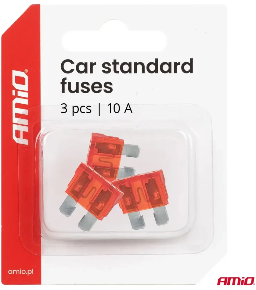 Automobilių plokštieji saugikliai standartiniai 3 vnt. 10A amio-05105