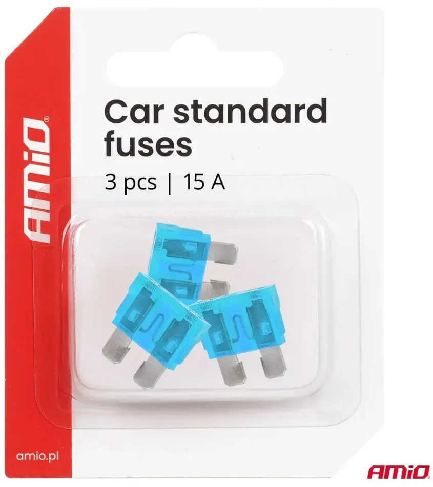 Automobiliniai plokštieji saugikliai standard 3 vnt. 15a amio-05106