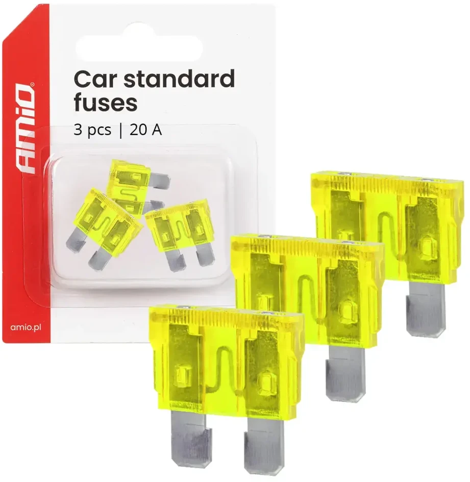 Automobiliniai plokštieji saugikliai standard 3 vnt. 20a amio-05107