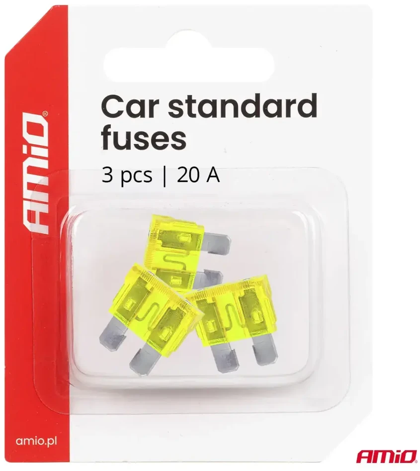 Automobiliniai plokštieji saugikliai standard 3 vnt. 20a amio-05107