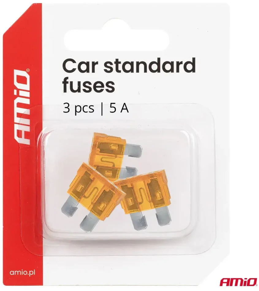 Automobiliniai plokštieji saugikliai standard 3 vnt. 5A amio-05103