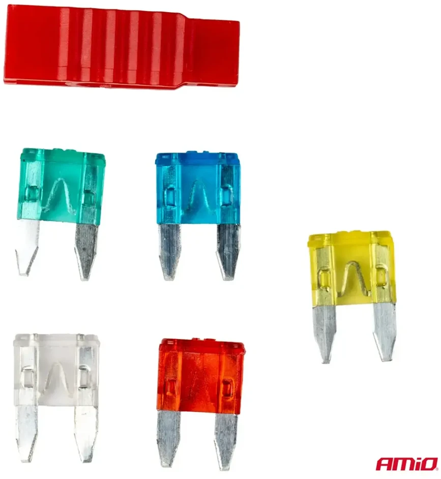 Mini peiliukų saugiklių rinkinys, 5 vnt. + ištraukiklis amio-03378
