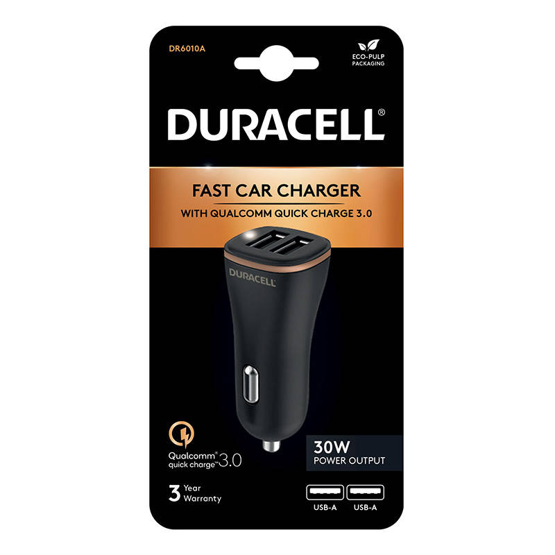 Automobilinis įkroviklis 2xUSB 27W Duracell (juodas)