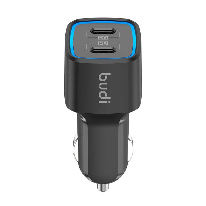 Automobilinis įkroviklis Budi 065R, 2x USB-C, PD 60W (juodas)