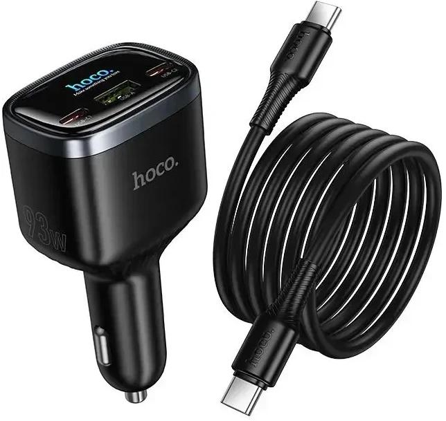 Automobilinis įkroviklis Hoco USB A + 2xUSB C PD QC3.0 93W su USB C į C kabeliu Z70 juodas