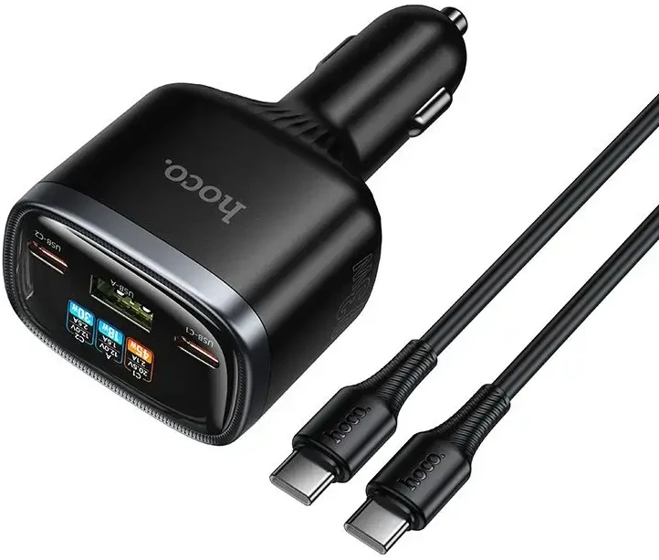 Automobilinis įkroviklis Hoco USB A + 2xUSB C PD QC3.0 93W su USB C į C kabeliu Z70 juodas
