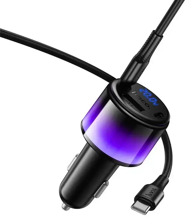 Car charger Hoco USB A + 2xUSB C PD QC3.0 37W + cable USB C to C Z69A juodas