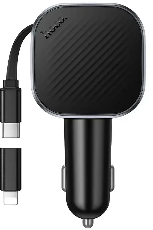 Car charger Hoco USB A + USB C PD QC3.0 45W with retractable cable USB C Z68 juodas