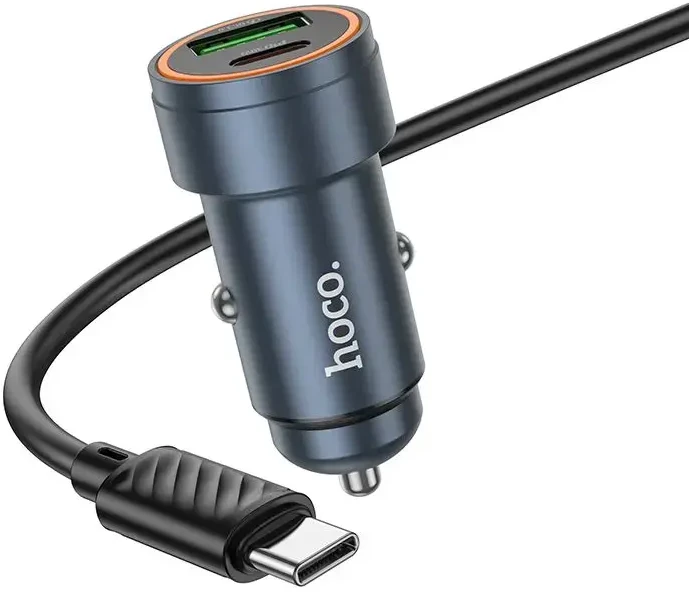Automobilinis įkroviklis Hoco Z57A 30W USB-C/USB-A + USB-C to USB-C cable 1.0m pilkas