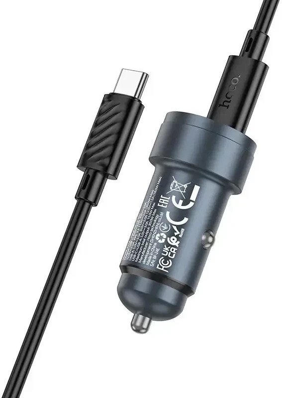 Automobilinis įkroviklis Hoco Z57A 30W USB-C/USB-A + USB-C to USB-C cable 1.0m pilkas