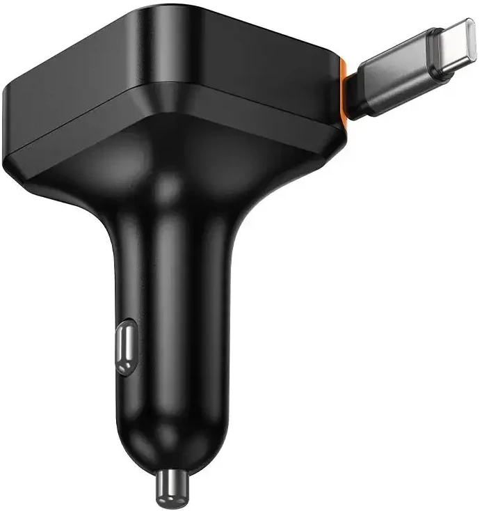 Automobilinis įkroviklis Hoco su ištraukiamu laidu 2 x USB C + USB A QC PD 65W NZ18 juodas