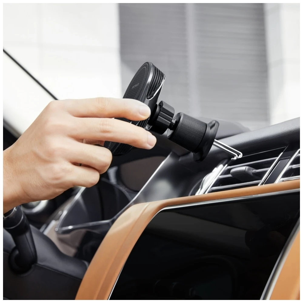 Car mount with wireless charger PITAKA MagEZ Pro 2 Qi2 15W NFC MagSafe juodos spalvos pilkos spalvos