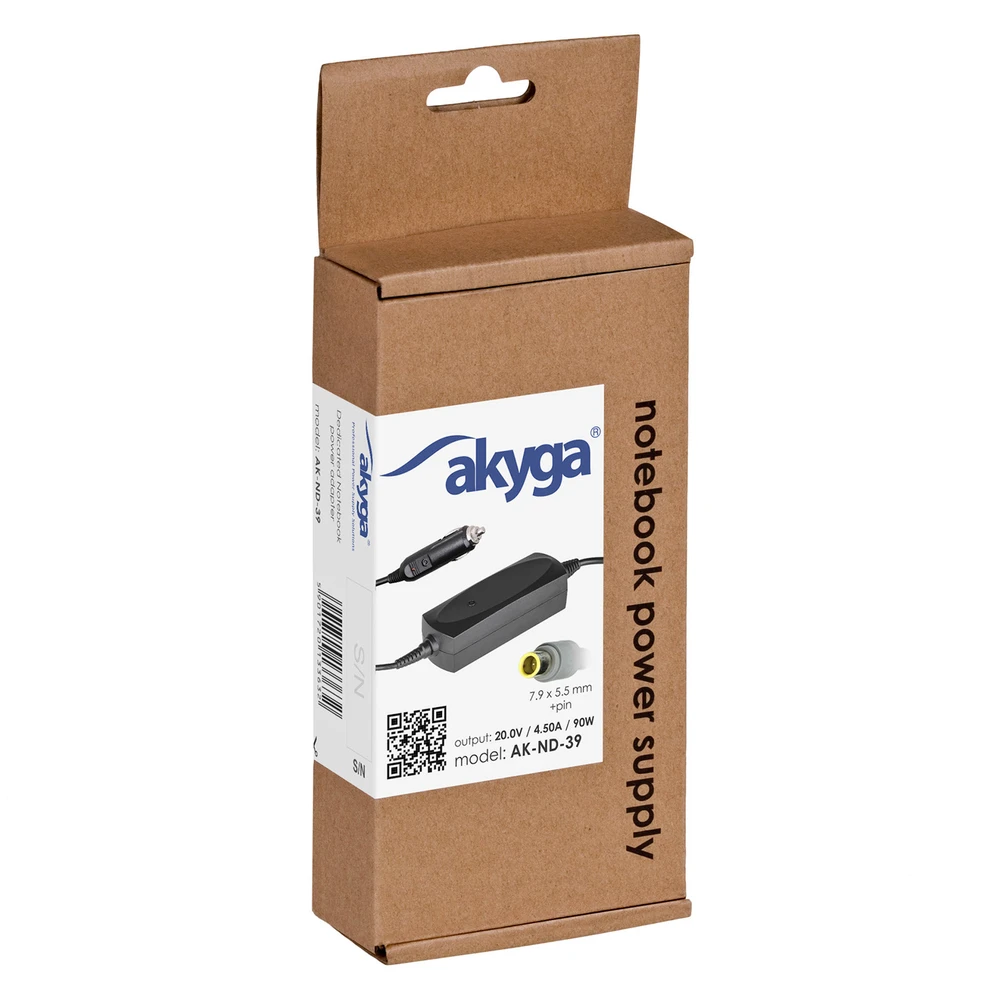 AKY AK-ND-39 Akyga Car notebook maitinimo blokas AK-ND-39 20V/4.5A 90W 7.9x5.5 mm + kaištis Lenovo