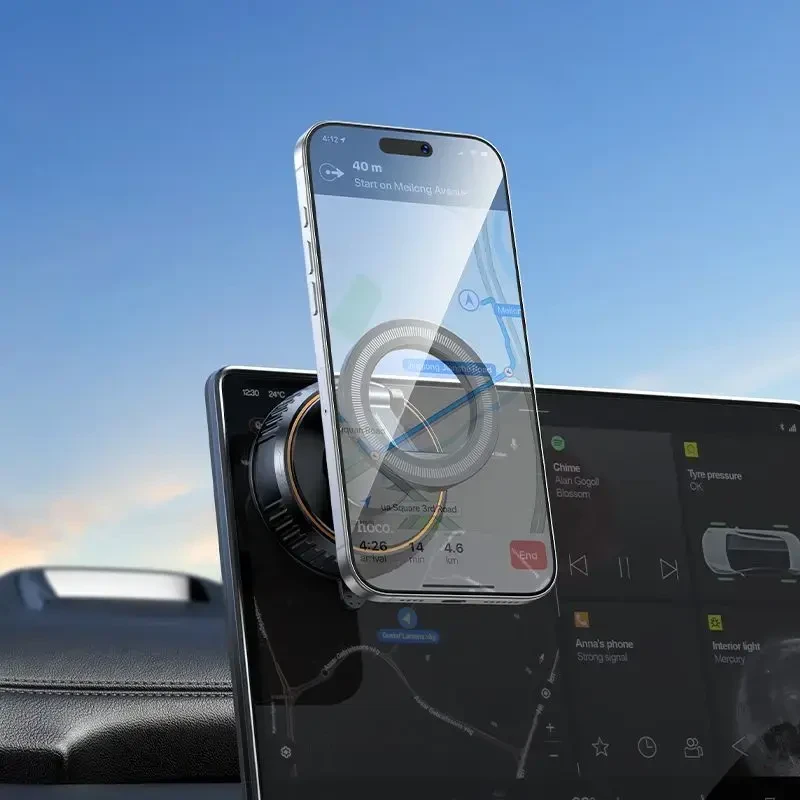 Car phone holder compatible with MagSafe with suction cup Hoco H105 juodas