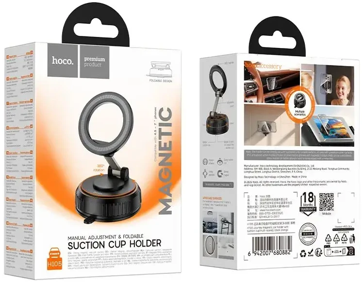 Car phone holder compatible with MagSafe with suction cup Hoco H105 juodas