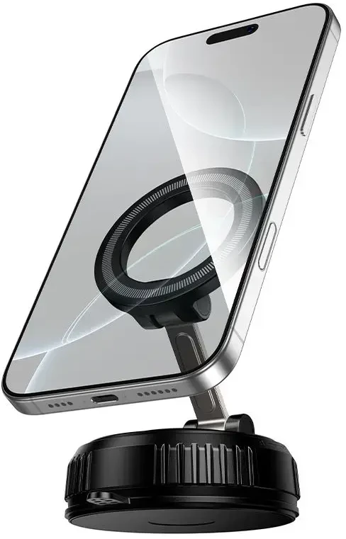 Car phone holder compatible with MagSafe with suction cup Hoco H105 juodas