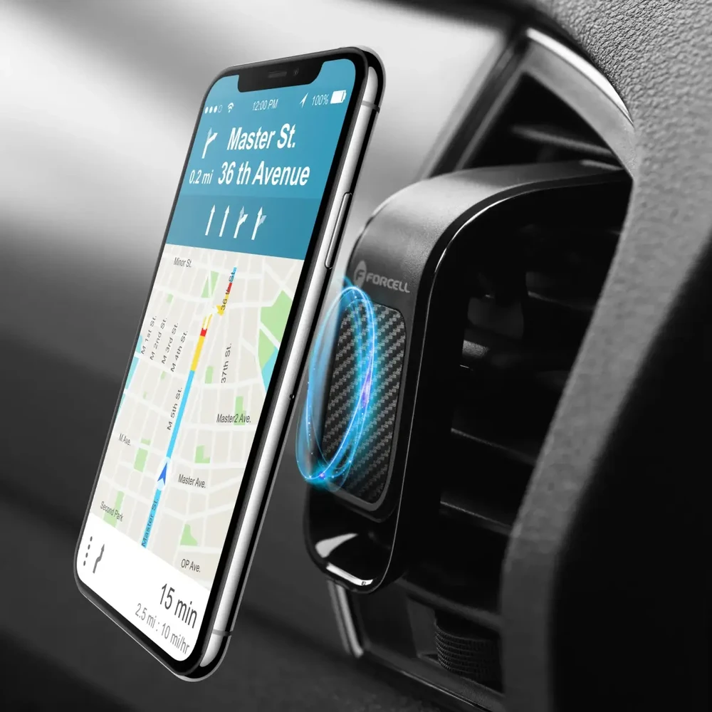 Automobilinis telefono laikiklis Forcell F-Grip Carbon B060 oro išleidimo angos juodas