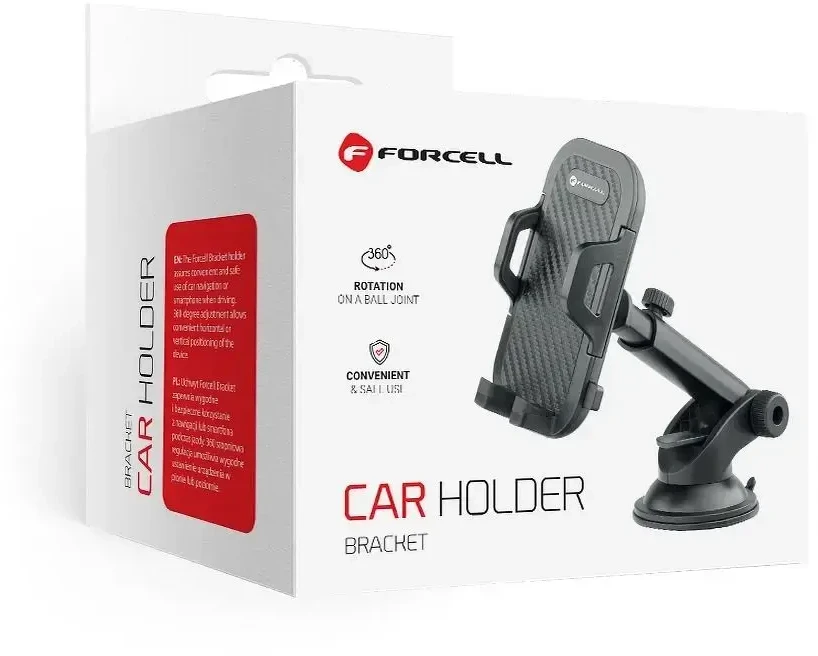 Automobilinis universalus telefono laikiklis Forcell regular arm tvirtinamas ant prietaisų skydelio, juodas