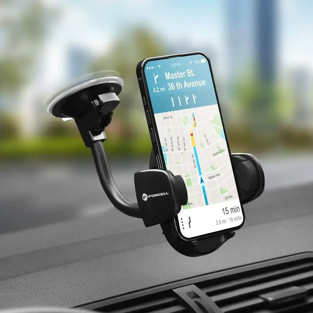 Automobilinis telefono laikiklis Forcell F-Grip Oval 17 cm priekinis stiklas / prietaisų skydelis / oro išleidimo anga, juodas