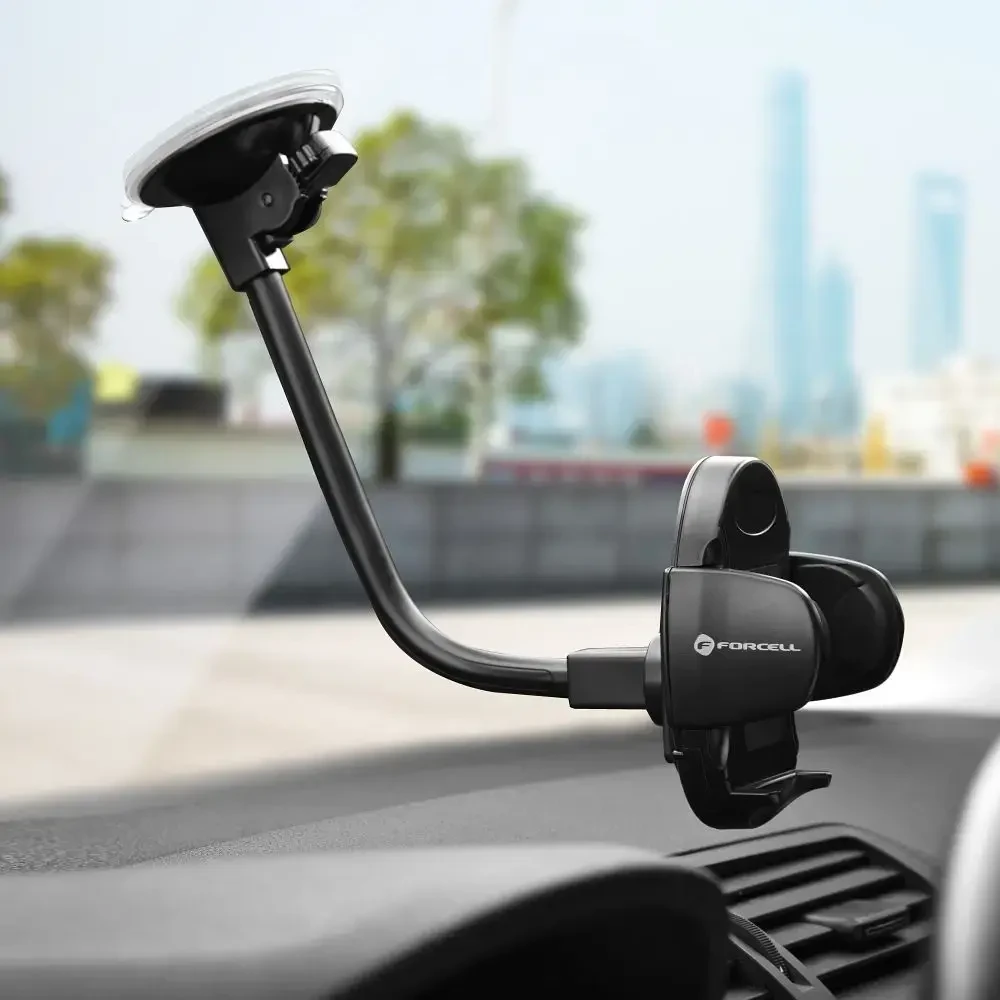 Automobilinis telefono laikiklis Forcell F-Grip Oval 27 cm, juodas, skirtas priekiniam stiklui / prietaisų skydeliui / oro išleidimo angai
