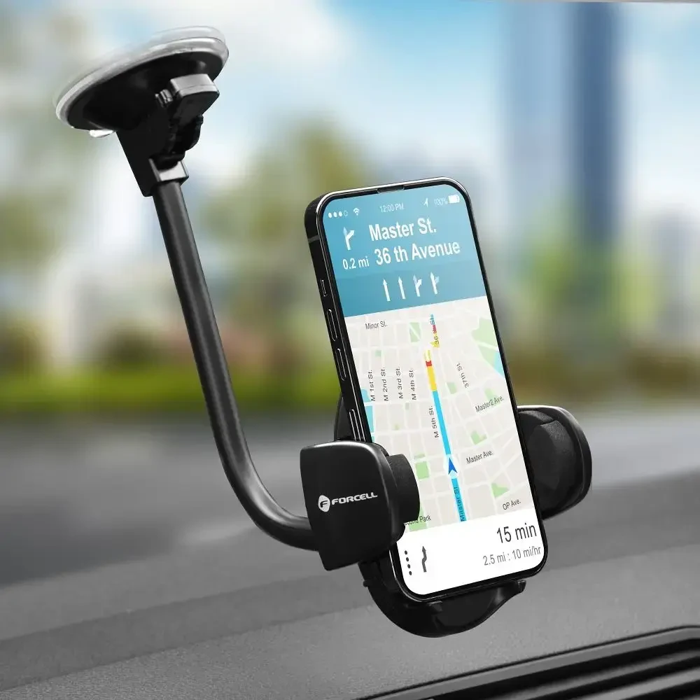 Automobilinis telefono laikiklis Forcell F-Grip Oval 27 cm, juodas, skirtas priekiniam stiklui / prietaisų skydeliui / oro išleidimo angai