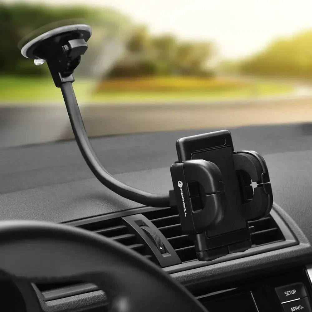 Automobilinis telefono laikiklis Forcell F-Grip Regular 27 cm priekinis stiklas / prietaisų skydelis / oro išleidimo anga, juodas
